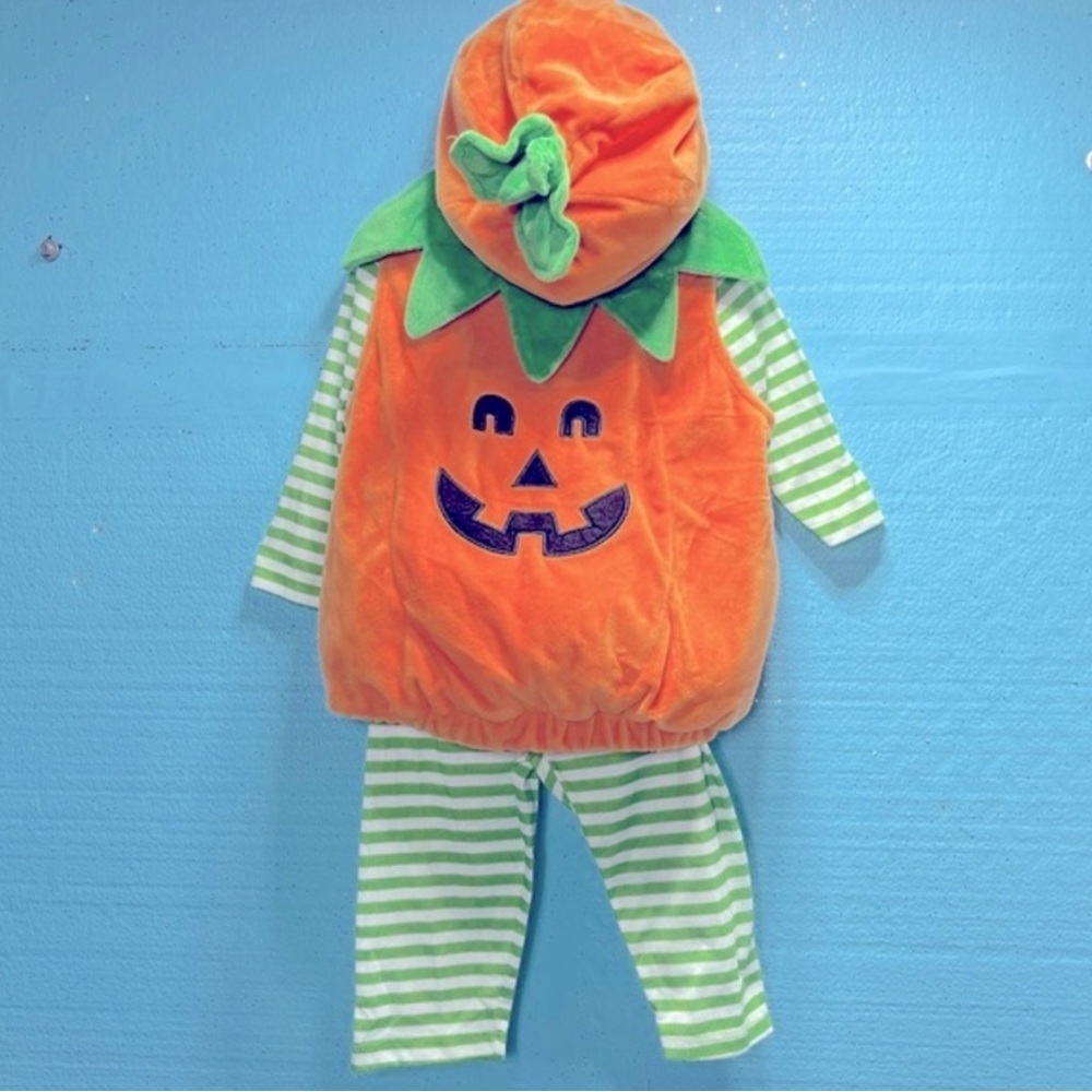 Like New Unisex Infant Stuffed Pumpkin Plush Halloween Costume Hat Pants Shirt